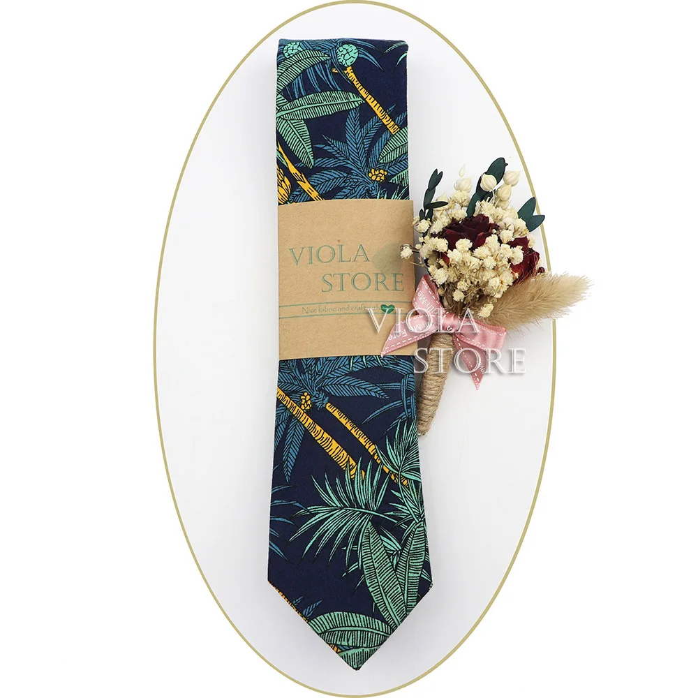 Подарочная коробка, роскошный набор брошей в виде тропического растения, зажим для сухих цветов, хлопковый галстук 6,5 см, праздничный галстук, аксессуары для костюма с цветочным принтом
