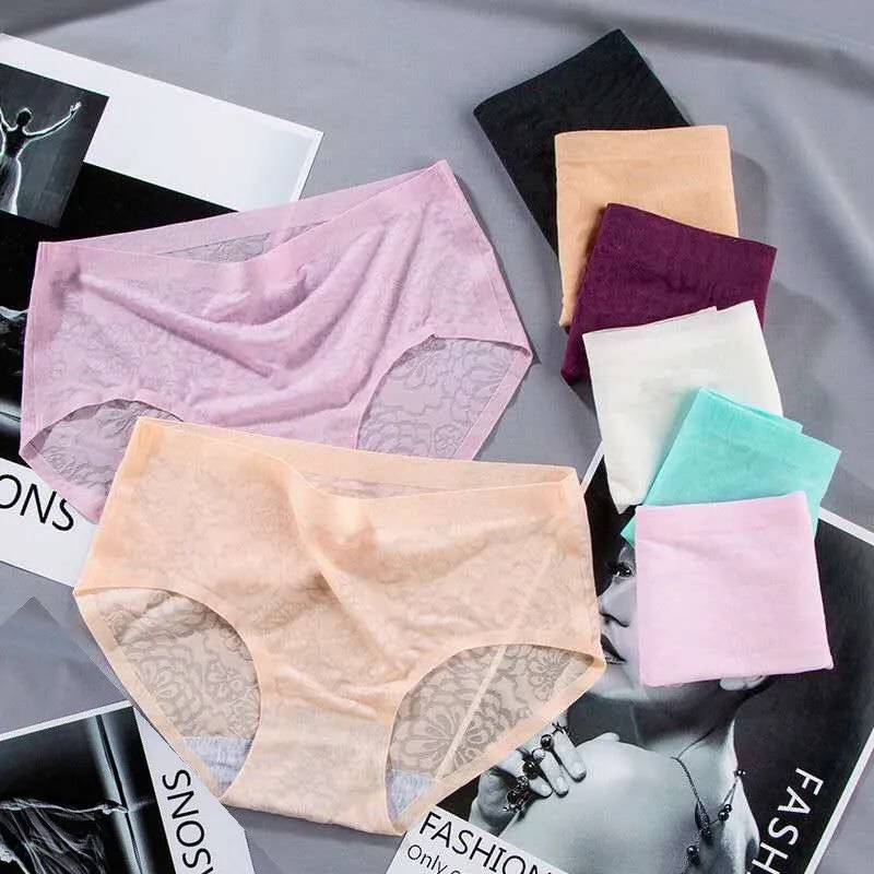 
Wholesale Online Pure Color Jacquard Ice Silk One Piece Cotton Crotch Seamless Women Underwear 