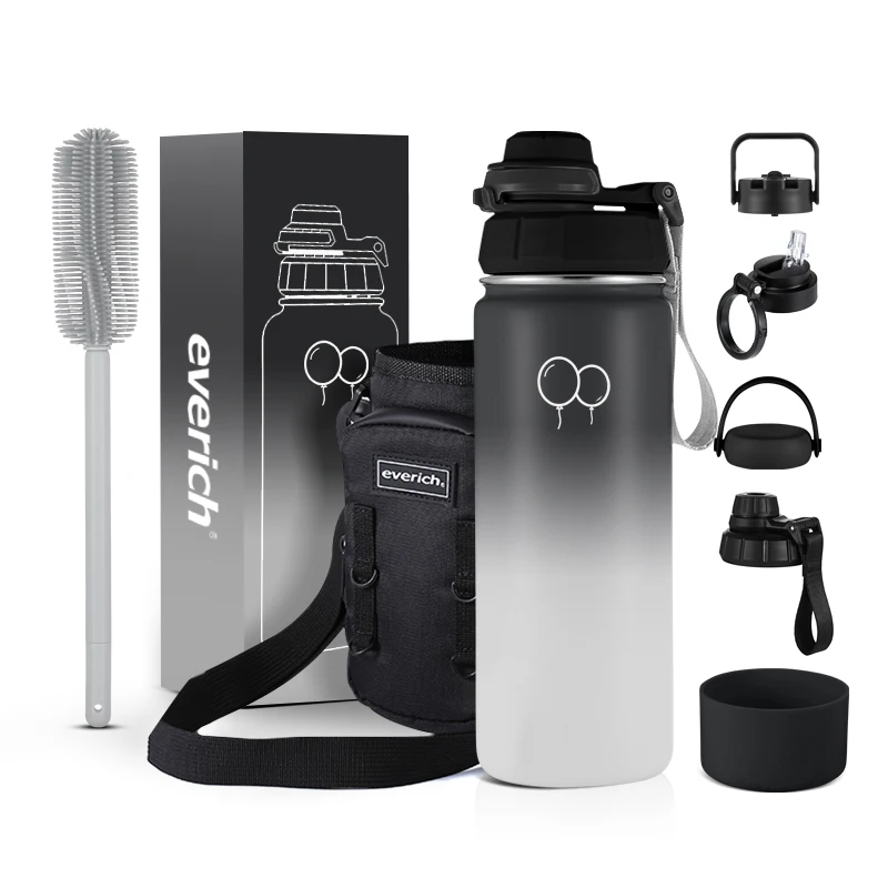 Sports Water Bottle With 5 lids Leak Proof Stainless Steel Water Bottle Insulated water Outdoor Sports