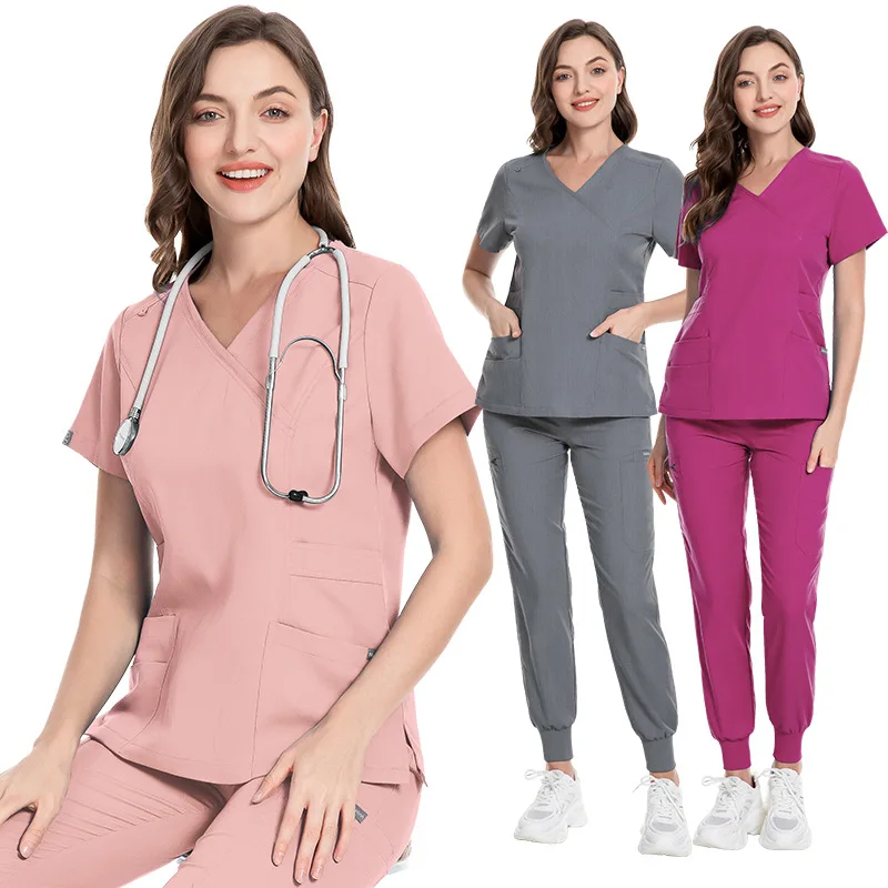 High Quality Breathable Women Joggers Stretch Nursing Medical Scrub 2 Piece Custom Spandex Jogger  Hospital Scrub Uniforms Set