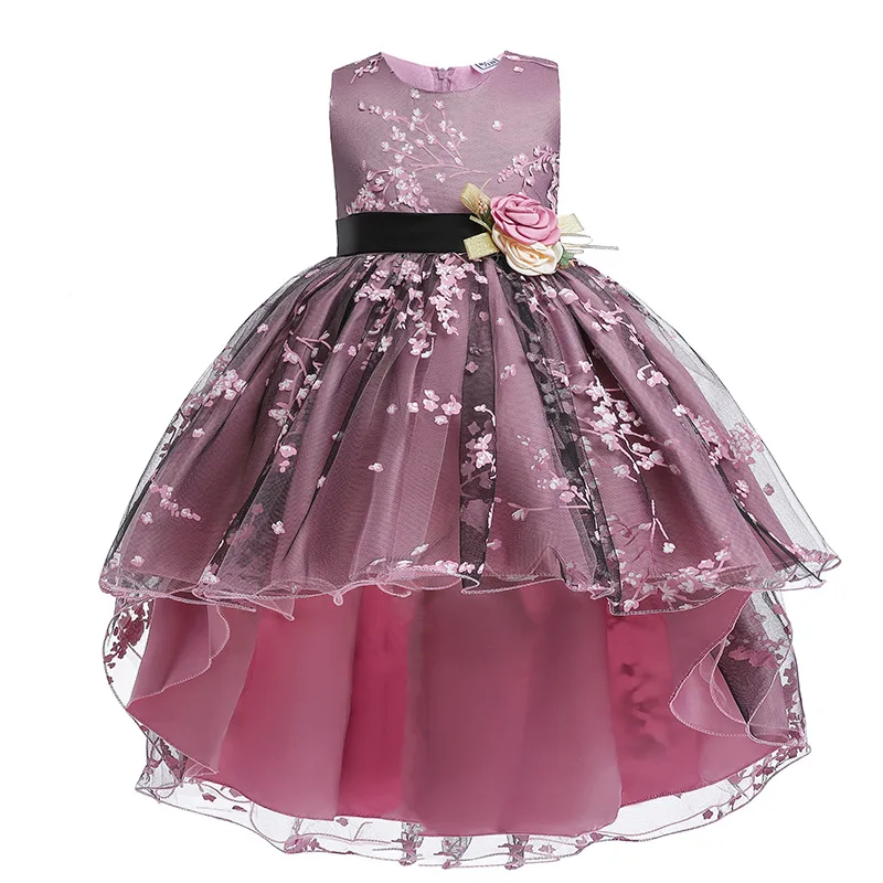 Hot Selling Little Girl Toddler Dresses Boutique Children Clothing Very Long Parts Frock Tail 2 Year Old Wedding Dress