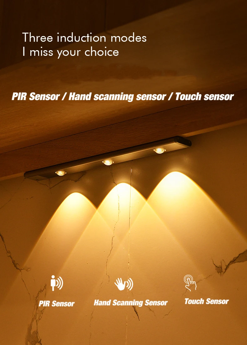 Новый энергосберегающий сенсорный светильник 2021 года, 3 разных типа, 3 цвета, современный, 2 Вт, высококачественный светодиодный светильник для шкафа с датчиком