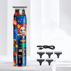Профессиональная машинка для стрижки волос RTS из нержавеющей стали, перезаряжаемые машинки для стрижки волос с граффити-рисунком, мужские беспроводные машинки для стрижки волос T9
