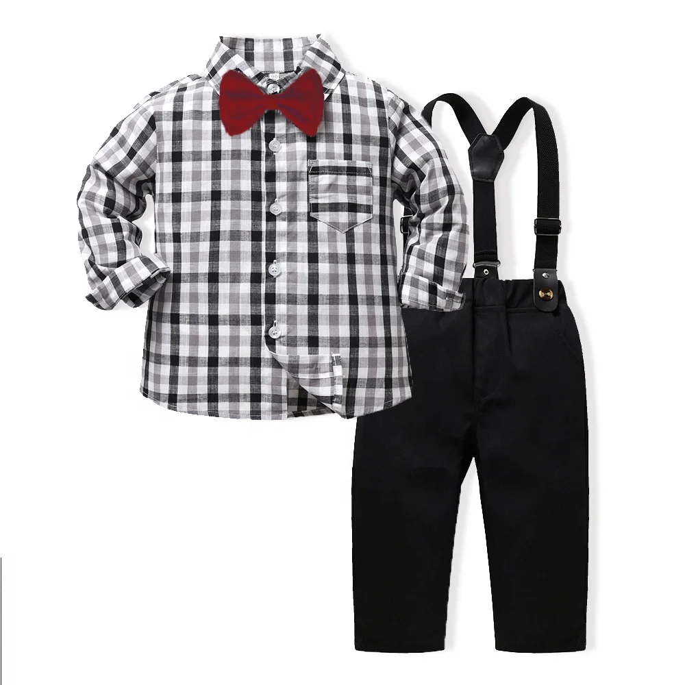 kids outdoor fashion clothes sets autumn babies shirt with overalls children luxury gentleman birthday party outfit sets