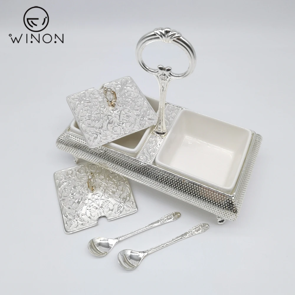 Amazon fashion Arabic Turkey Decorative Kitchen Hotel Restaurant Coffee shop ceramic Sugar Cup With Spoon in 2pcs set