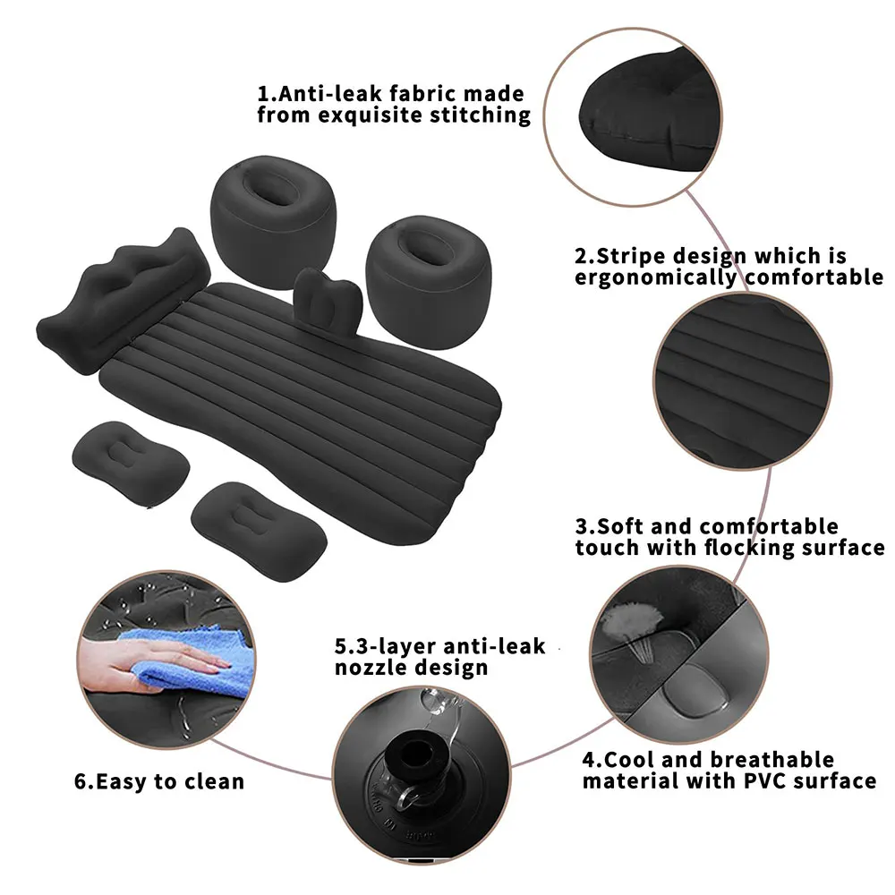 SUNNUO High Quality Portable Travel Inflatable Car Bed Customizable Air Mattress 6 Practical Accessories Car Beds Pillows