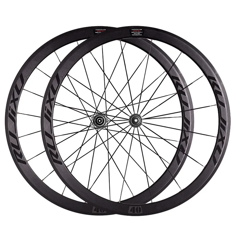700c RUJIXU Road Bike Wheelset Double Wall Rims Carbon Cassette Hub 120 ring  V Brake 8-9-10-11 Speed