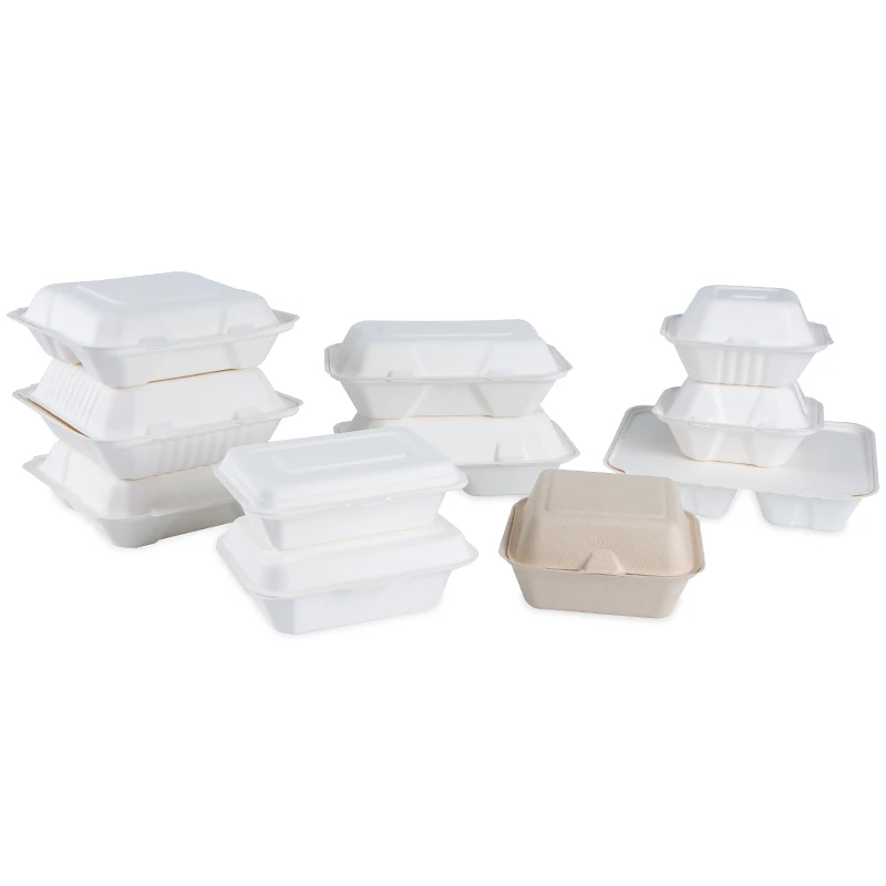 Customizable Logo Bagasse Paper To Go Box Containers Take Away Food Restaurant Packaging Containers Paper Lunch Boxes