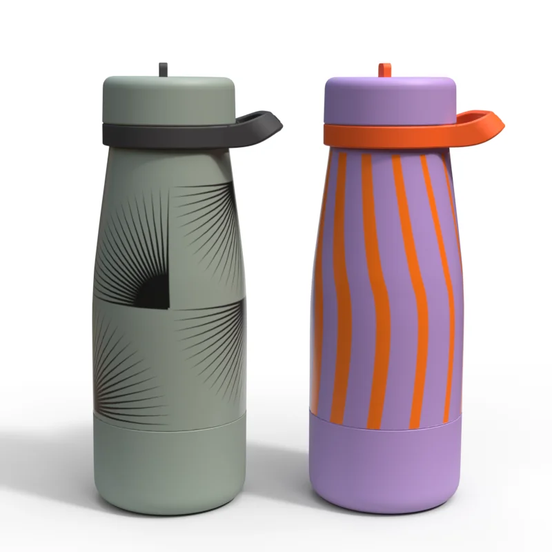 24oz stainless steel Double Wall insulated water bottle gradient reusable Vacuum Bottle With Straw Lid Hiking Sports Outdoor