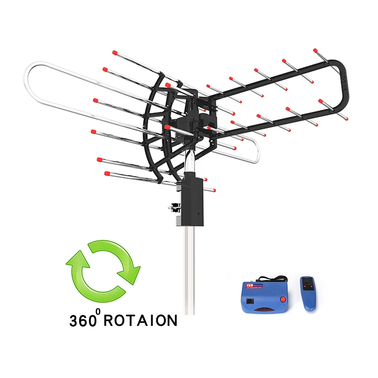 Digital hdtv aerial hd antena big tv antenna 360 rotor hd tv uhf vhf fm 150 mile remote controlled 360 degree rotating antenna