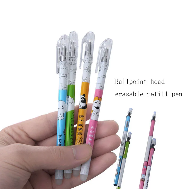 Hot Sale Cartoon Printed Plastic Temperature Roller Ball Gel Ink Heat Erasable Ball Pen with Rubber Eraser