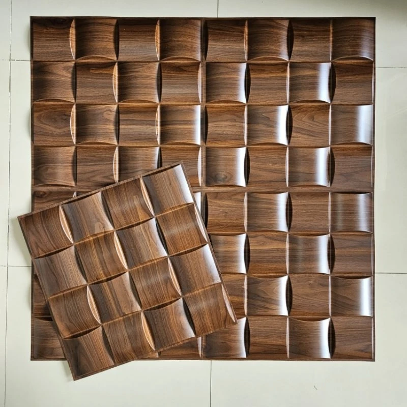 Pvc material 3d wall panesl for villa project bendable pvc wood grain design wall 3d panels claddings 50*50cm