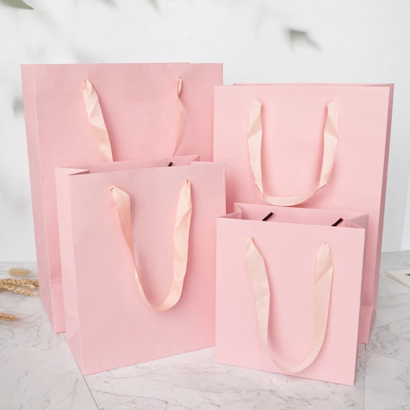 custom printed logo pink paper handle gift packaging shopping paper carry bag for shopping