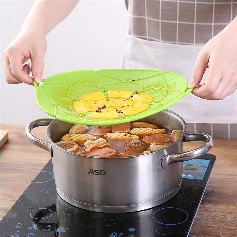 Kitchen Gadgets Accessories Supplies Cookware Anti-Overflow Cover Silicone Lid