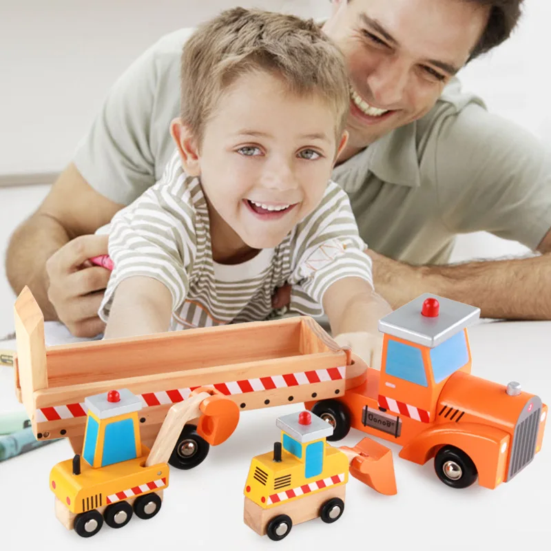Educational Wooden Car Toys for 18 Months Boy Gifts Toddler Boys Truck Engineering Truck Toy
