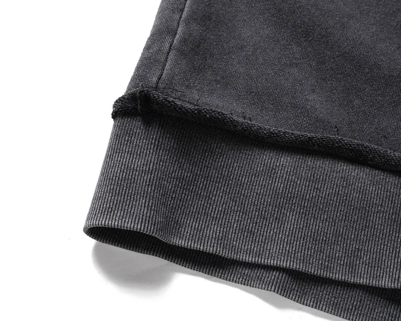 Wholesales Mens Fashion High Street Washed Stone Round Neck Sweater Mens Vintage Batik Plain DK Grey Long Sleeve Hoodies Sweater
