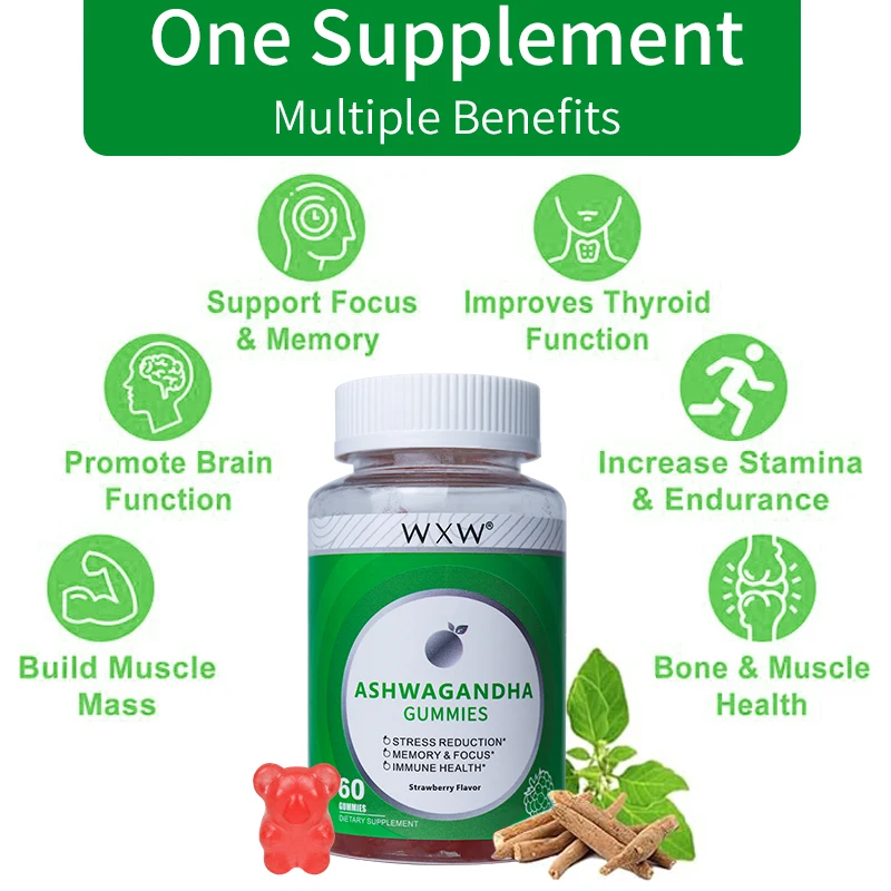 WXW Stock Shilajit Ashwagandha Balance Mood Gummies Ashwagandha & Vitamin d Gummy - Mixed Ashwagandha Gummies with Turmeric