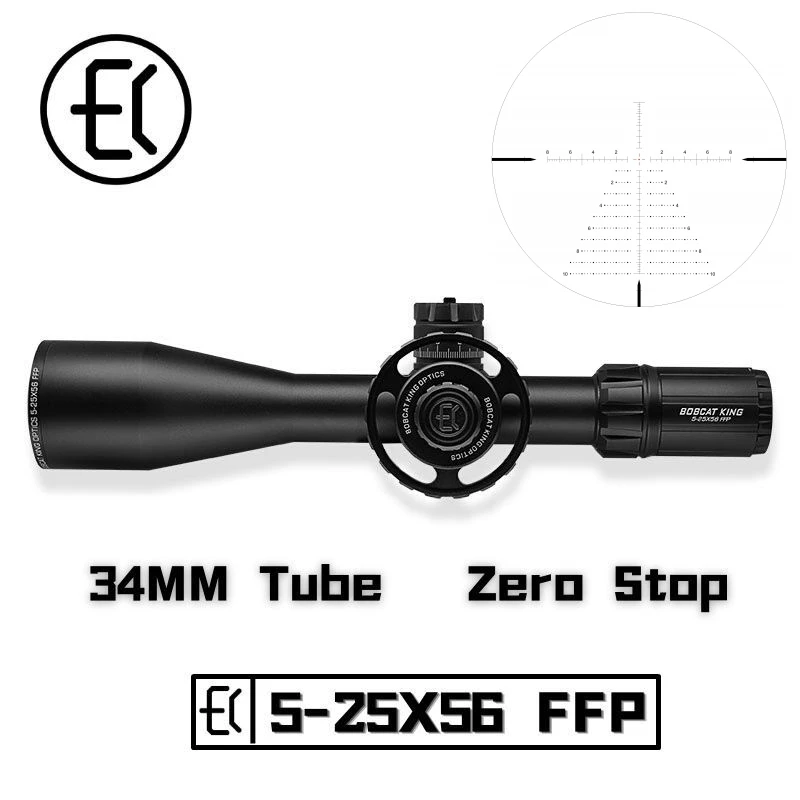 Bobcat King ED 5-25x56FFP High Quality Tactical Scope First Focal Plane 34mm Tube with Zero Stop Reticle for Long Range Hunting