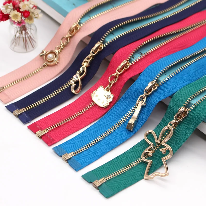 Zipper Factory Wholesale Golden  Closed 2 way Open Brass Decorative Cartoon Zipper Head #5 Metal Zipper