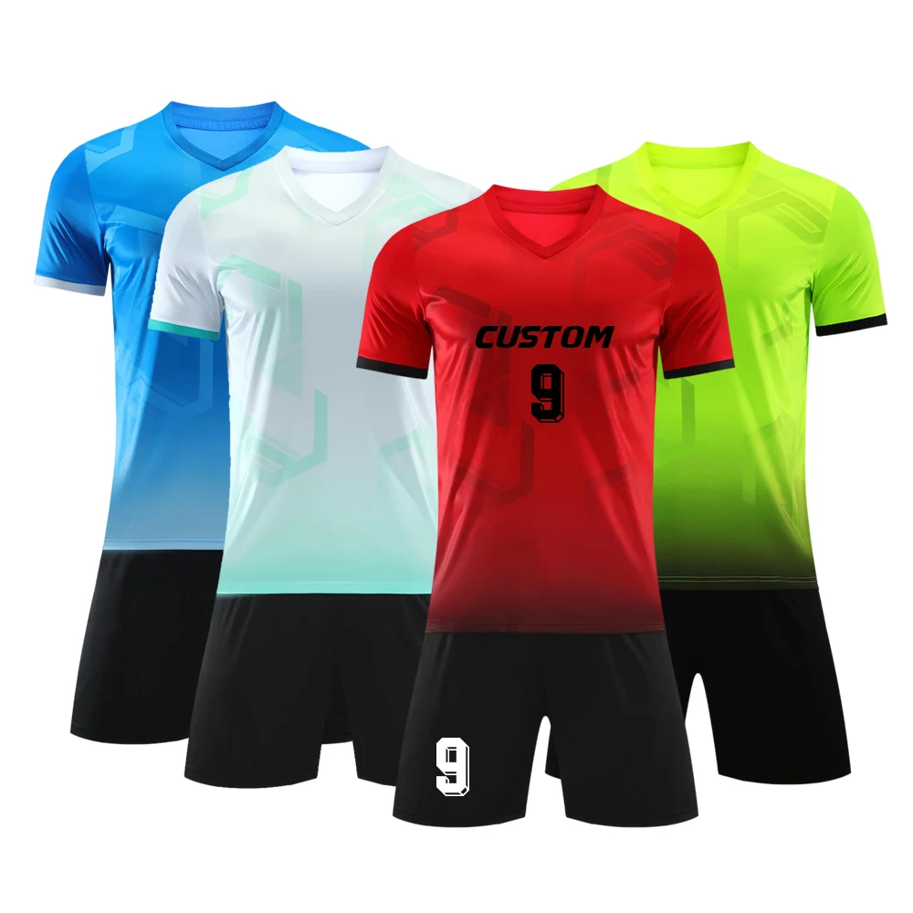 Wholesale top quality men custom football teams soccer t-shirts sets kids uniformes shirt de futbol soccer uniforms from china