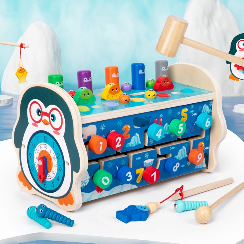kids Educational toys Multi-functional Children Play Xylophone Musical  Magnetic Fishing Toy Wooden Whack a Mole children Toy