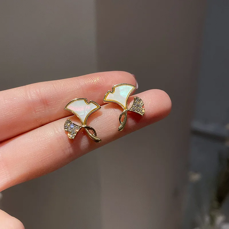wholesale earrings charms fan apricot luxury crystal leaf women earrings