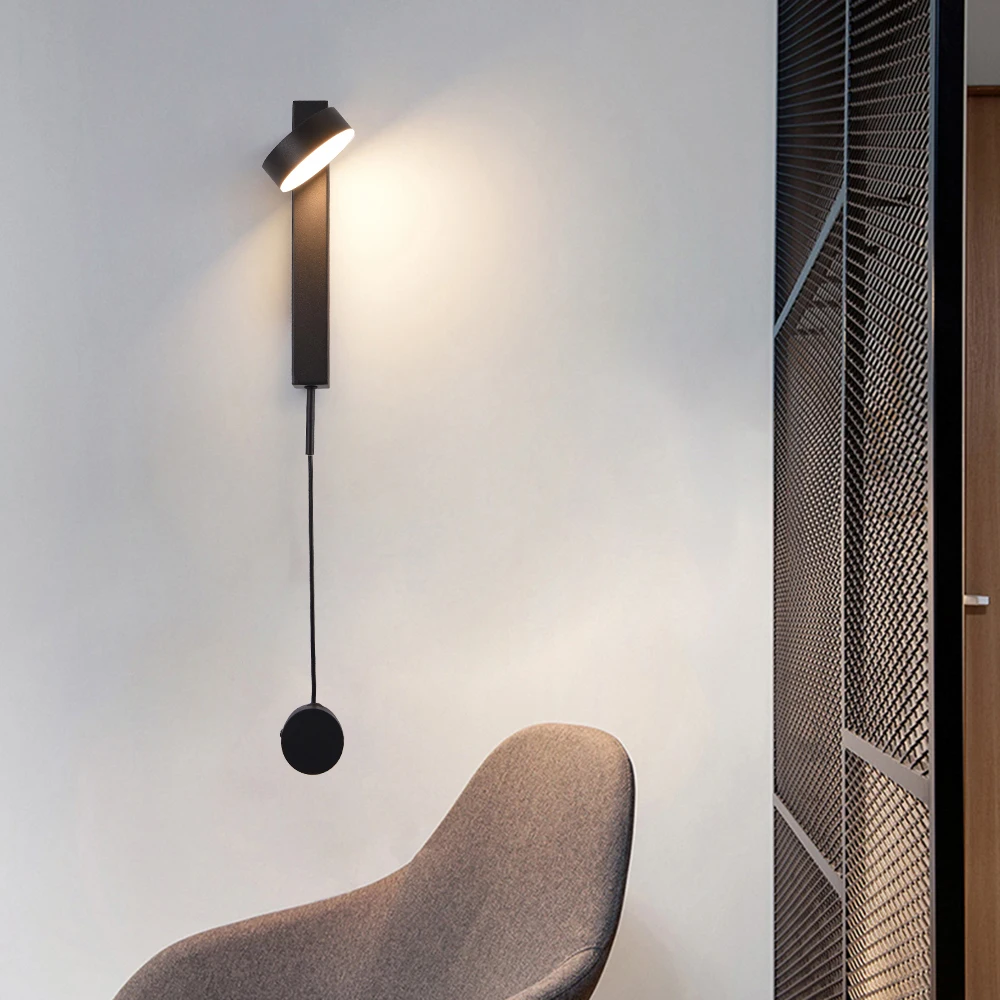 Hotel Art Decorative Wall Lights Rotary Adjustable Brightness Room Bedside Sconce Headboard Reading Bedside Lamp