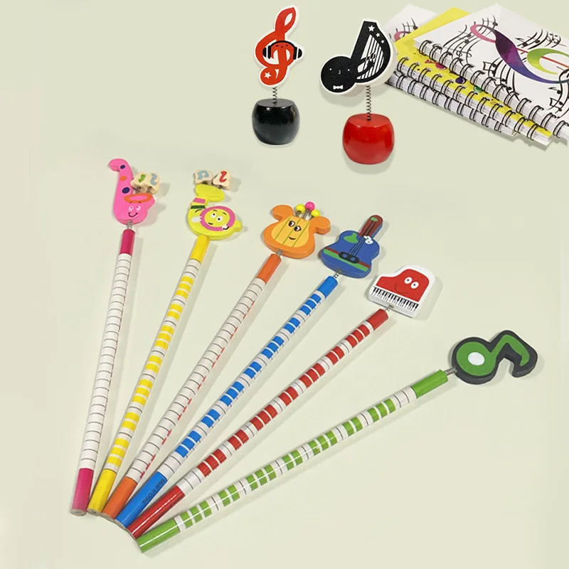 Cartoon Wooden Sketch Drawing Pen Fancy Stationery Musical Pencil Colorful Lead School Writing Supplies Use Promotional Purposes