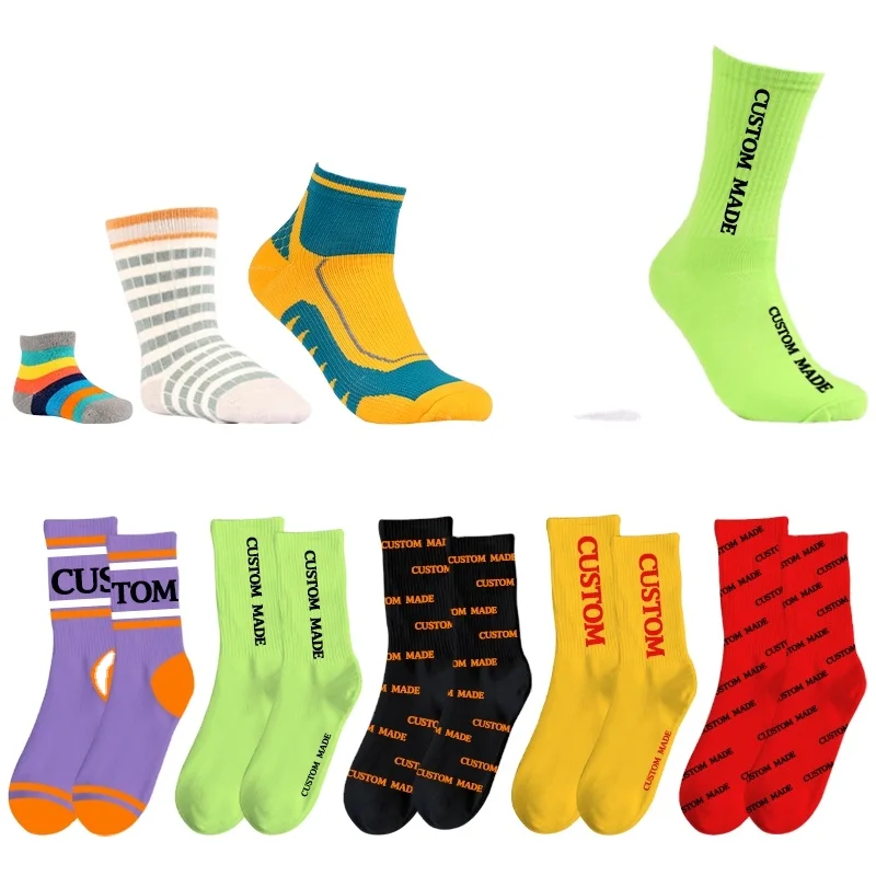Can custom logo design oem gym good quality printing men outdoor  Athletic running Adult Cotton Crew Sports Socks with logo