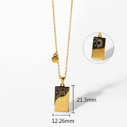 Personalized Astrology Square 12 Zodiac Tarot Card Jewelry 18k Gold Plated Stainless Steel Zodiac Sign Tarot Pendant Necklace