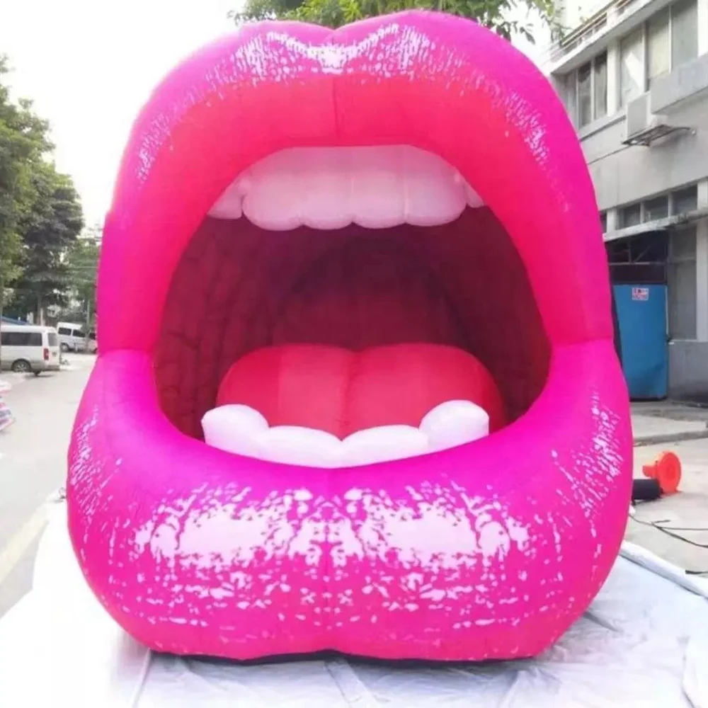 wholesale Amazing Giant Open Inflatable Mouth Model Red Sexy Lips Balloon Club Pub Party Event Decoration Music Stage Decor
