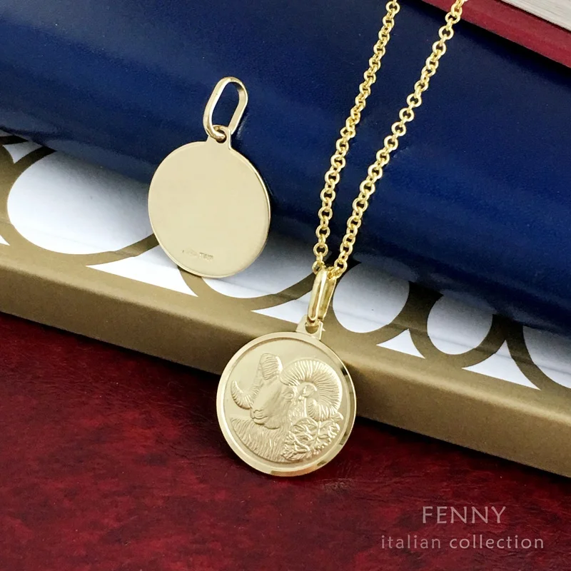 Firstmadam 12 Horoscope Aries 18K Gold Coin Pendant Exquisite Three Dimensional Relief