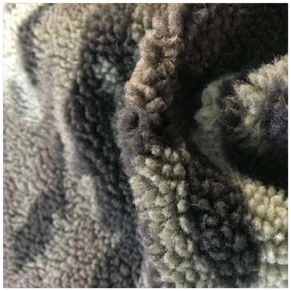 Recycled camouflage Jacquard Colorful Printed Sherpa Lambs Fleece Faux Fur Fabrics