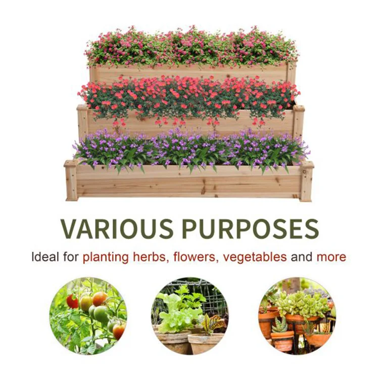 Raised Garden Bed Design 3 Tier Outdoor Wooden Cedar Barrels Planter Box shape for Growing Vegetable Flower