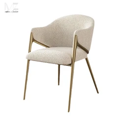 Nordic Style Living Room Furniture Modern Lounge Single Sofa Gold Stainless Steel Boucle Accent lamb wool dining chair for Hotel