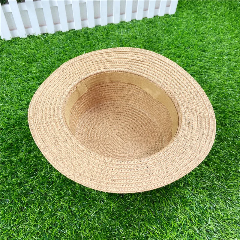 
Women Summer Boater Beach Hat Flat Brim Bowknot Straw Panama Sun Hat Paper 