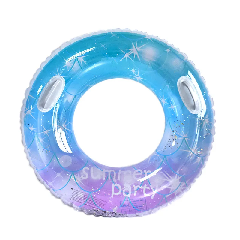 Amazon Hot Sale Transparent feather glitter inflatable swim tube clear pool swimming ring