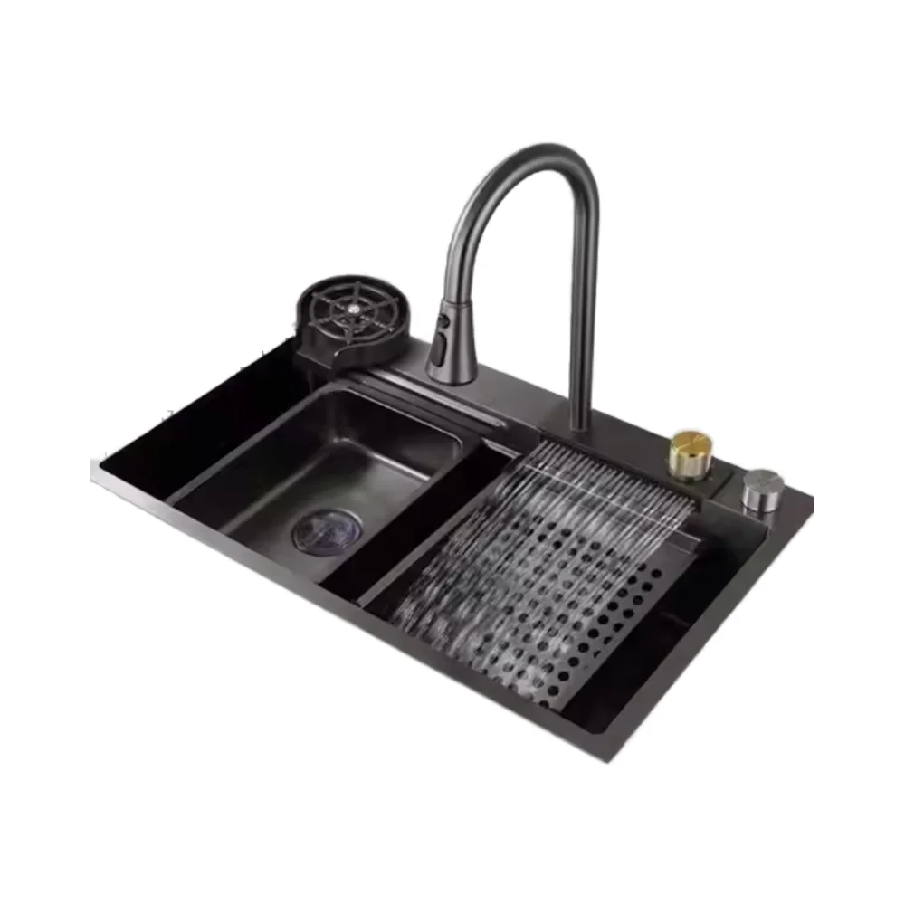 Sanitary ware wash basin Double bowl Stainless steel handmade kitchen under installation sink Waterfall faucet sink