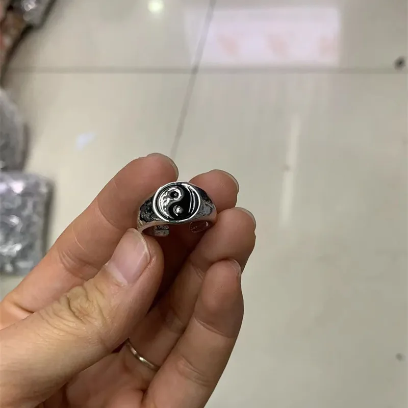 Personality Simplicity Fashion Tai Chi Spade Opening Ring for Women Hip-hop Trend Rings Jewelry