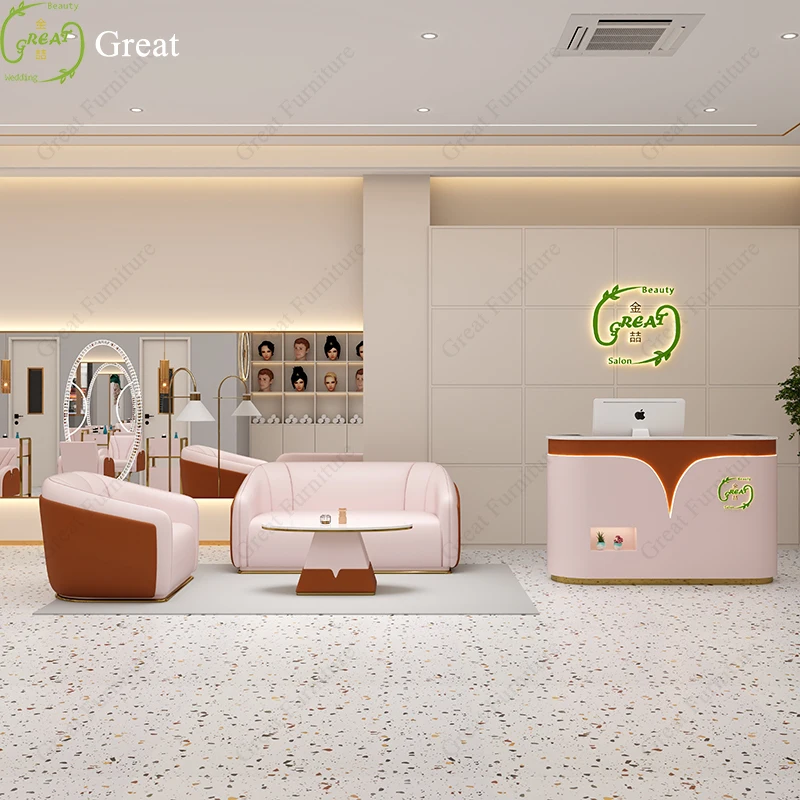 High end design nail salon front desk modern small wooden clinic reception desk with led lights