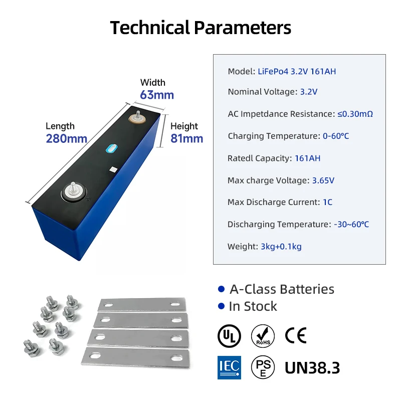 High Capacity 280Ah 320Ah Prismatic Lifepo4 Battery Deep Cycle Battery Lithium Ion Cell For Power Tools Car Battery 3.2V 161Ah