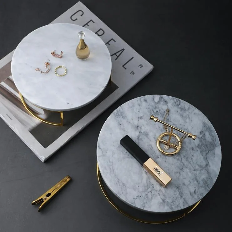 Artificial white marble metal serving tray wedding cake display stand