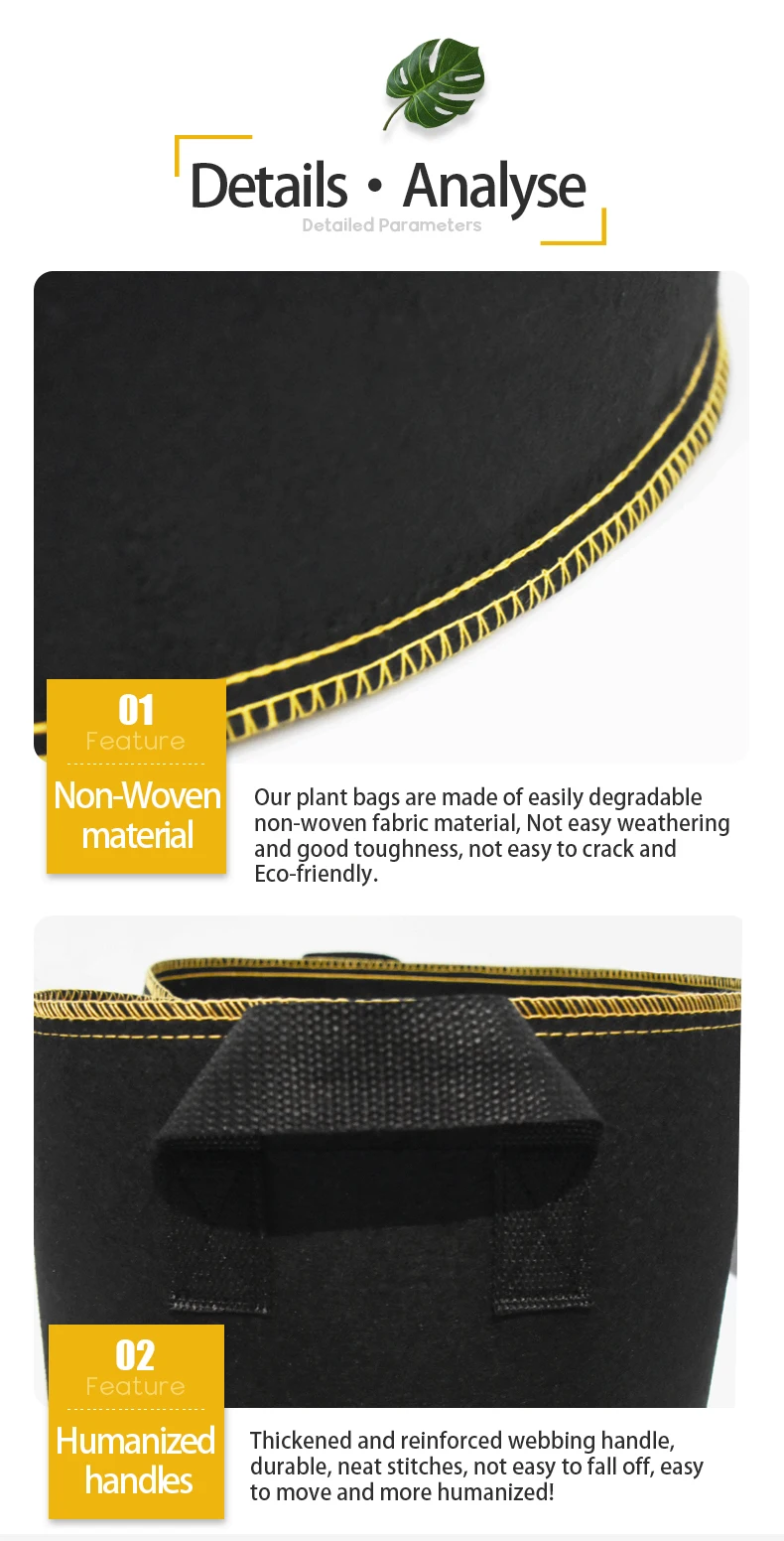 Wholesale Breathable Thicken Water Absorption Firm Nonwoven Fabric Biodegradable Plant Grow Bag Pot For Garden Tree Farms