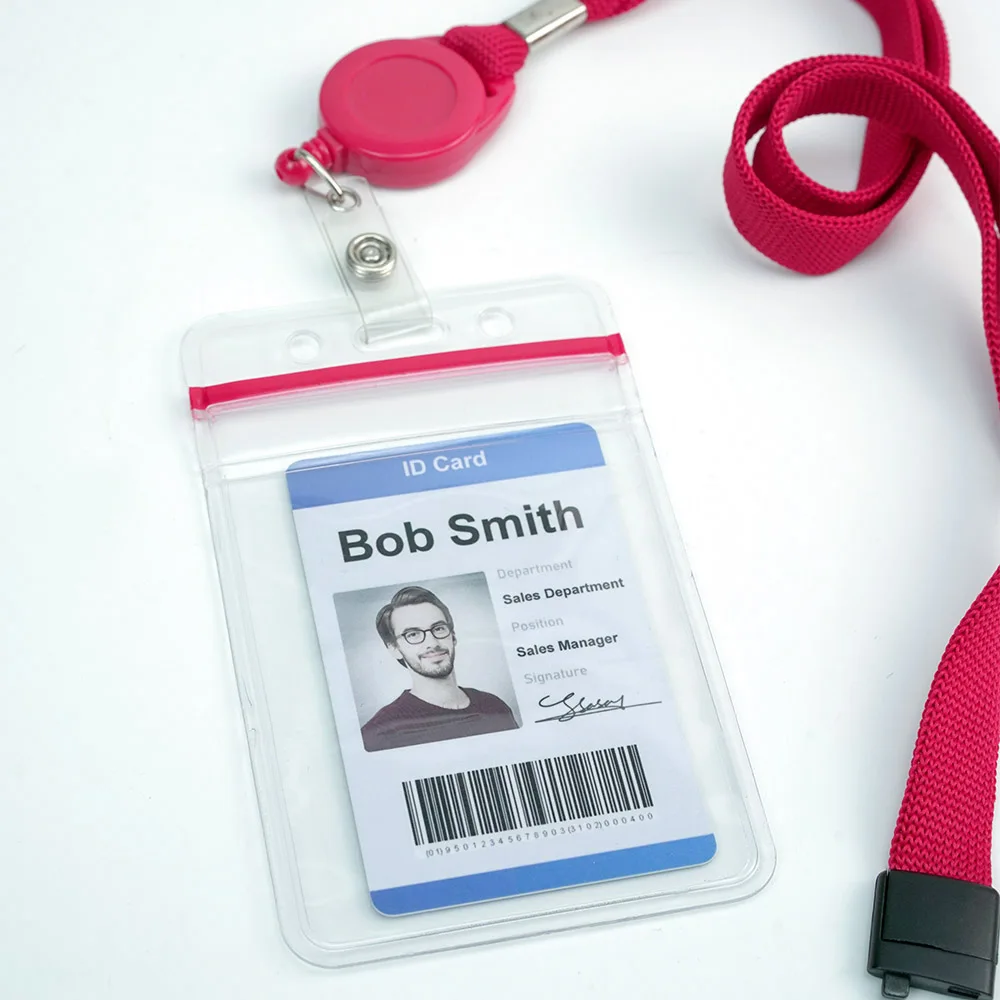 Wholesale MOQ100 Resealable Vertical Top Load  Waterproof Extra Thickness PVC Transparent Id Card Badge Holder Frosted Design