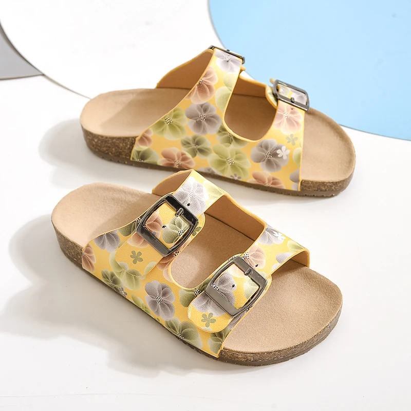 Daisy design pattern summer new design children cute sandals girl soft sequin open toe sandals beach slippers