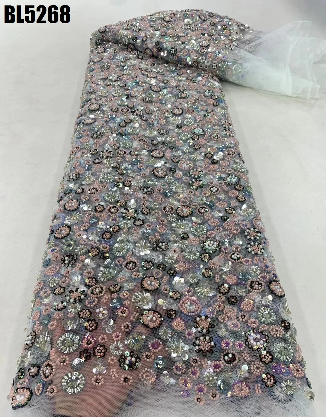 Hot selling United Arab Emirates Dubai Luxury lace fabric Beaded lace with sequins wedding dress embroidered fabric