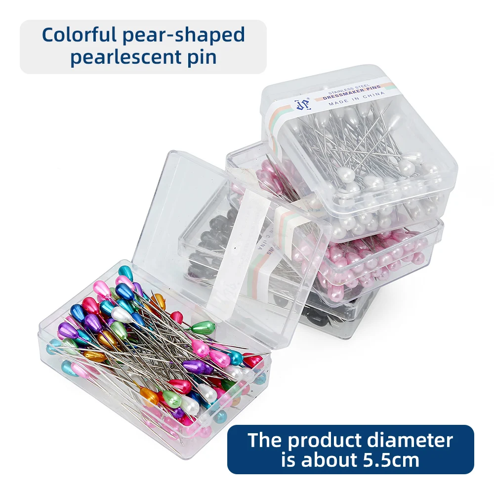 JP Sewing Aid Needle Round Head Straight Sewing Pins Rainbow Color Boxed Pear Shape Pearl Pins
