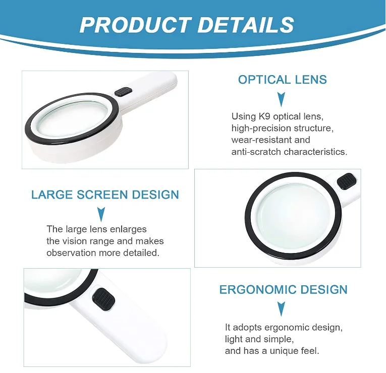 Magnifying Glass with Light, 30X Handheld Large Magnifying Glass 12 LED Illuminated Lighted Magnifier for Macular Degeneration