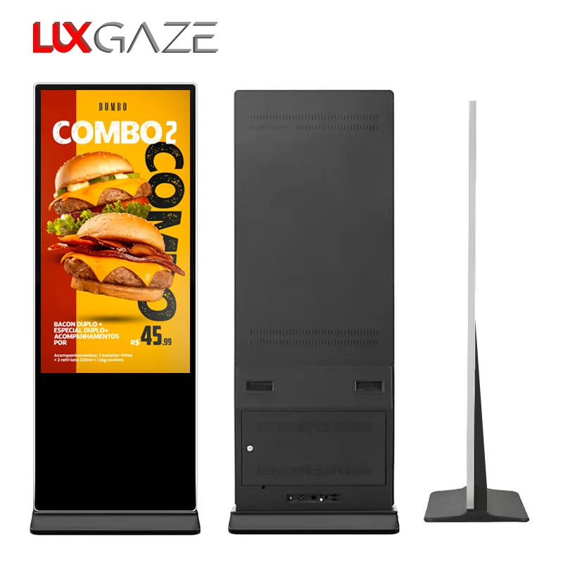 LuxGaze 4K Full Screen Advertising Display Kiosk 55 Inch Floor Stand LCD Touch Screen Digital Signage Standing Vertical Totem