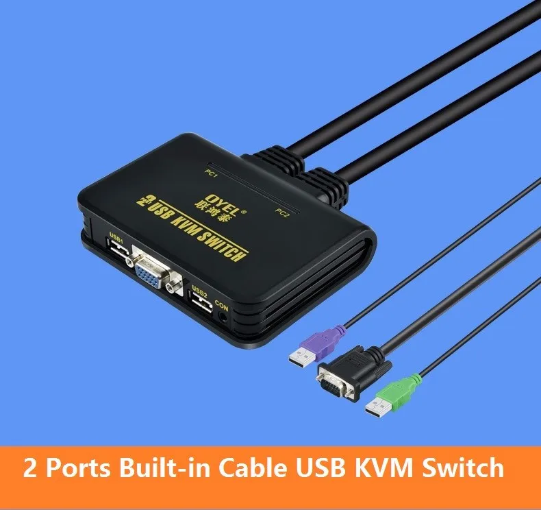 Factory price can OEM  2 ports USB Built-in Cable VGA KVM Switch Hotkey switch